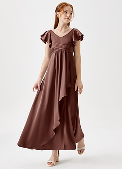 Azazie Omari Junior Robe Trapèze en Satin extensible Plissée Expresso image3