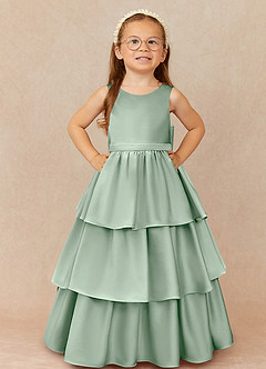 Azazie Margie Flower Girl Dresses Agave A-Line Bow Stretch Satin Dress image2