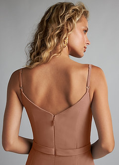 Azazie Summer Jurken voor bruidsmeisjes Jurk van Chiffon met Zeemeermin Schop cowl Bronzeertint image6