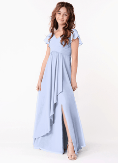 Azazie Omari Junior Ice A-Line Ruched Chiffon Dress image1