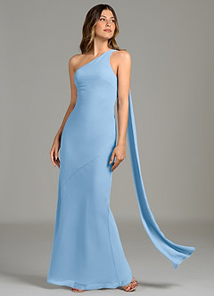 Azazie Juniper Robes de demoiselle d'honneur Robe Sirène en Mousseline de soie Une épaule Poudre Bleue image3