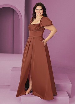 Barbie ♥ Azazie Bridesmaid Dresses Auburn A-Line Ruched Stretch Satin Dress image9