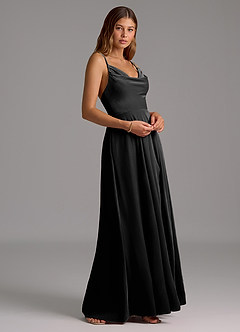 Azazie Sarella Bridesmaid Dresses Black A-Line Pleated Velvet Dress image4