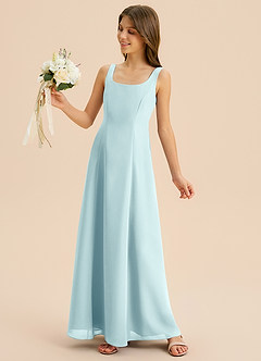 Azazie Lambie Junior Sea Glass A-Line Pleated Chiffon Dress image7
