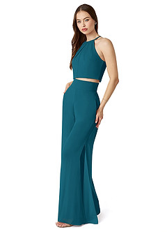 Azazie Kenzi Jurken voor bruidsmeisjes Jumpsuit van Chiffon Geplooid Inkt Blauw image3
