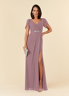 Azazie Marianne Mother of the Bride Dresses Dusty Rose Sheath V-Neck Pleated Chiffon Dress image1