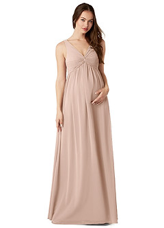Azazie Yetta Maternity Bridesmaid Dresses A-Line V-Neck Gathered Chiffon Floor-Length Dress image1