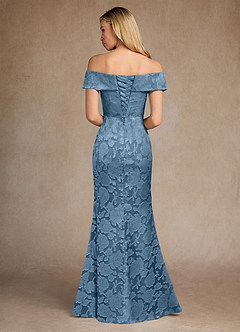 Azazie Canton Mother of the Bride Dresses Steel Blue Mermaid Off the Shoulder Floral Burnout Dress image4