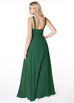 Azazie Jay Bridesmaid Dresses Dark Green A-Line Square Neckline Side Slit Chiffon Dress image2