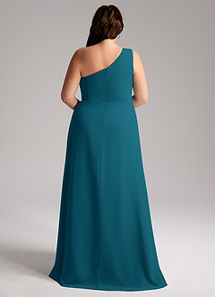 Azazie Brooke Brautjungfernkleider A-Linie One-Shoulder Chiffon Kleid Tintenblau image9