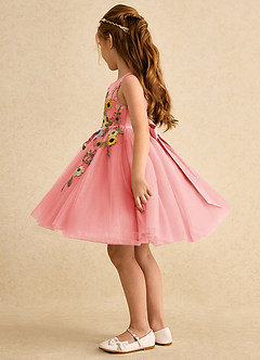 Azazie Prima Flower Girl Dresses Coral A-Line Bow Tulle Dress image4