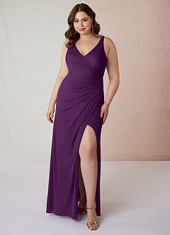 Azazie Leandra Bridesmaid Dresses Grape Mermaid V-Neck Pleated Mesh Dress image8