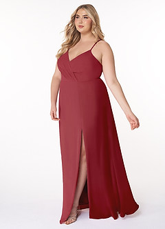 Azazie Everleigh Brautjungfernkleider A-Linie Herzchen Gefaltet Chiffon Kleid Granatapfelrot image11