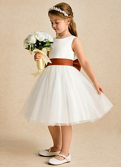 Azazie Sosie Flower Girl Dresses Ivory Burnt Orange A-Line Pleated Tulle Dress image3