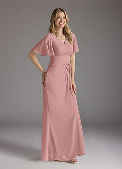 Azazie Morning Glory Final Sale Dusty Rose A-Line V-Neck Ruched Chiffon Dress image3