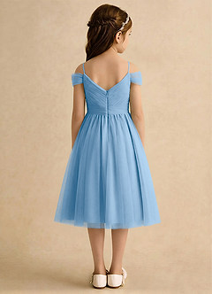 Azazie Lila Girls Formal Robe Demoiselle D'honneur Fillette Robe Trapèze en Tulle Épaules dénudées Poudre Bleue image2