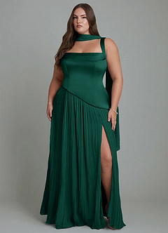 Azazie Stephanie Brautjungfernkleider A-Linie Plissee Stretch-Satin Kleid Smaragd image14