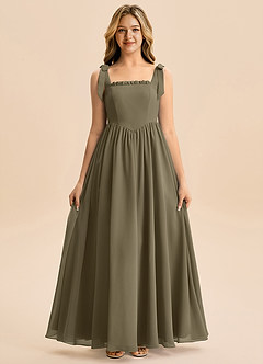Azazie Delia Junior Abito A-Line in Chiffon Fiocco Willow Green image5