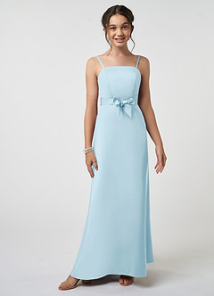 Azazie Anina Junior Robe Trapèze en Satin extensible Arc Bleu Ciel image1