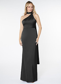 Azazie Kaylani Bridesmaid Dresses Black Mermaid High Neck Stretch Satin Dress image1