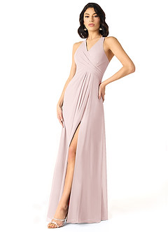 Azazie Danica Bridesmaid Dresses Blushing Pink A-Line Pleated Chiffon Dress image3