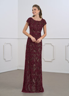 Azazie Dorit Mother of the Bride Dresses Cabernet Champagne Sheath Scoop Lace Dress image1