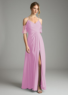 Azazie Dakota Bridesmaid Dresses Candy Pink A-Line V-Neck Pleated Chiffon Dress image3