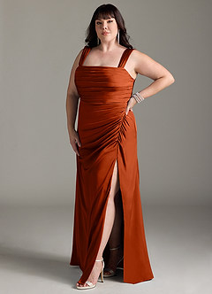Azazie Jesaphine Bridesmaid Dresses Paprika Sheath Bow Stretch Satin Dress image11