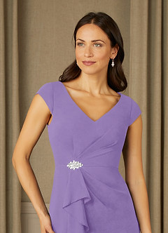 Azazie Nola Venta Final Vestido de Tahití de Gasa de Corte Recto con Cuello en V Plisado image4