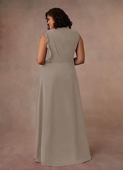 Azazie Narine Abiti per la Madre della Sposa Abito A-Line in Chiffon con Scollo Alto a Pieghe Taupe image8