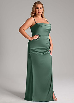 Azazie Leonis Bridesmaid Dresses Eucalyptus Mermaid Pleated Stretch Satin Convertible Dress image13