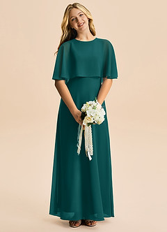 Azazie Maris Junior Abito A-Line in Chiffon Verde Pavone image4