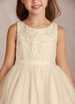 Azazie Calla vestidos de niña de las flores Vestido de Champán de Tul de Princesa con Encaje image6