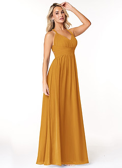 Azazie Ashia Brautjungfernkleider A-Linie Plissee Chiffon Kleid Butterscotch image4