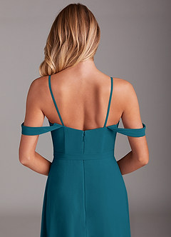 Azazie Aaron Bridesmaid Dresses Ink Blue A-Line Off the Shoulder Chiffon Convertible Dress image9