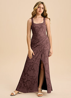 Azazie Mero Junior Etui Plissee Blumen-Burnout Kleid Espresso image4