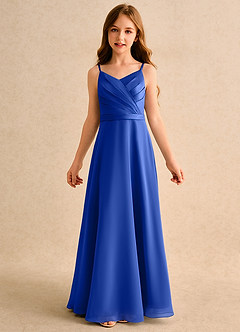 Azazie Umina Girls Formal Flower Girl Dresses Royal Blue A-Line Pleated Matte Satin Dress image6