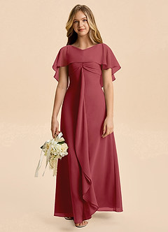 Azazie Selena Junior Pomegranate A-Line Ruched Chiffon Dress image4