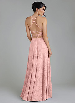 Azazie Tatum Bridesmaid Dresses Powder Pink A-Line Corset Floral Burnout Dress image2