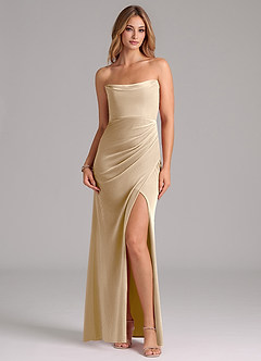 Azazie Leonis Bridesmaid Dresses Champagne Mermaid Strapless Velvet Dress image6