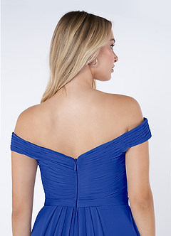 Azazie Audrianna Jurken voor bruidsmeisjes Converteerbaar Jurk van Chiffon met A-Lijn Off-the-shoulder verzameld Koningsblauw image6