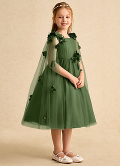 Azazie Staria Abiti da Ragazza di Fiori Abito Principessa in Tulle Increspato Oliva image8