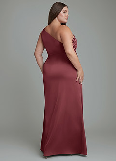 Azazie Akilah Jurken voor bruidsmeisjes Jurk van Stretch Satijn met Zeemeermin One-shoulder Merlot image9