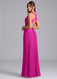 Azazie Evadne Vestidos de damas de honor Vestido de Fucsia de Gasa de Corte en A con Plisado image2