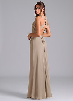 Azazie Evadne Bridesmaid Dresses Taupe Sheath Pleated Chiffon Dress image2