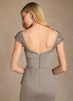 Azazie Belfast Mother of the Bride Dresses Taupe Sheath Lace Mesh Dress image6