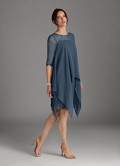 Azazie Flo Abiti per la Madre della Sposa Abito A-Line in Chiffon Pizzo Blu Nettuno image3