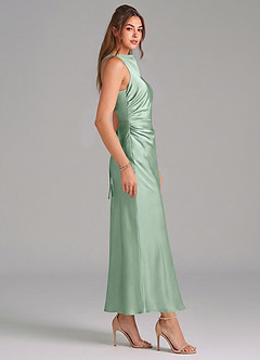 Azazie Evadne Vestidos de damas de honor Vestido de Agave de Satén Elástico de Corte Recto con Plisado image4