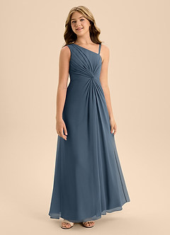 Azazie Brooke Junior Abito A-Line in Chiffon Spacco Laterale Blu Nettuno image5