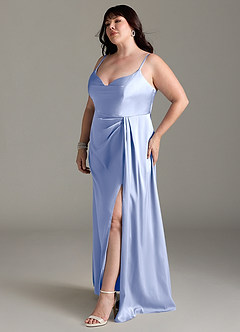 Azazie Brielle Bridesmaid Dresses Ice A-Line Cowl Spaghetti Straps Stretch Satin Dress image10